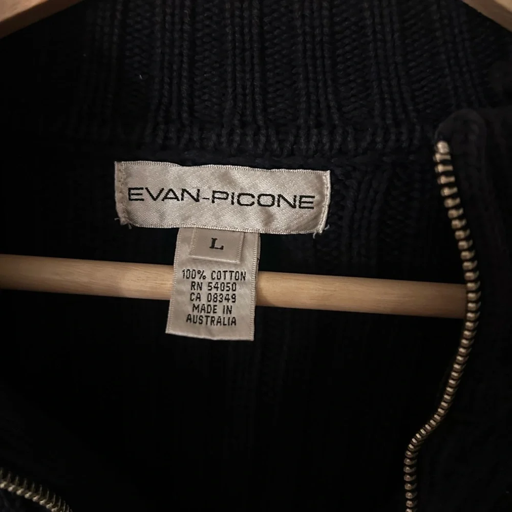 Evan Picone Men’s Large Black Cable Knit Zip-Up Sweater